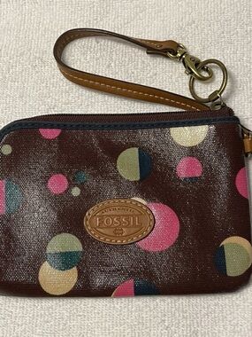 Fossil Brown Wristlet with Multicolor Polka Dots